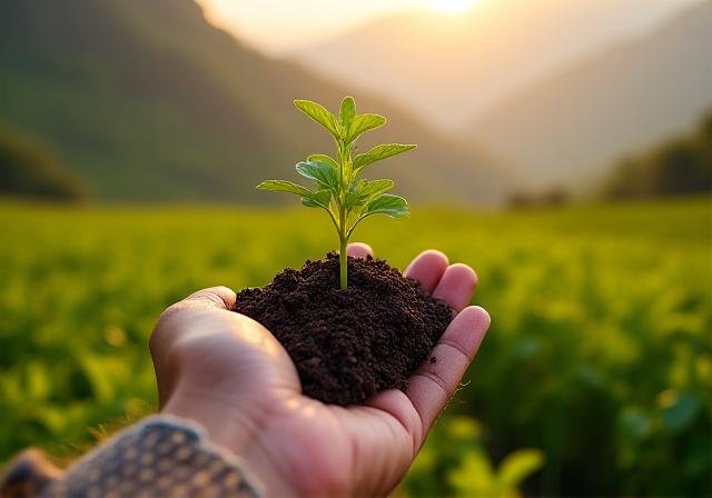 Lush herbal plantation with sustainable irrigation systems