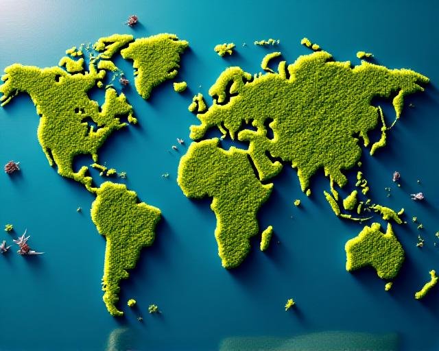 Global logistics map with herbal leaf overlay representing green trade